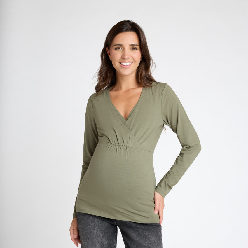 T-shirt met lange mouwen voor zwangerschap en borstvoeding met overslagkraag 
