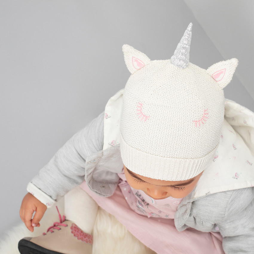 Bonnet licorne en tricot doublé jersey 