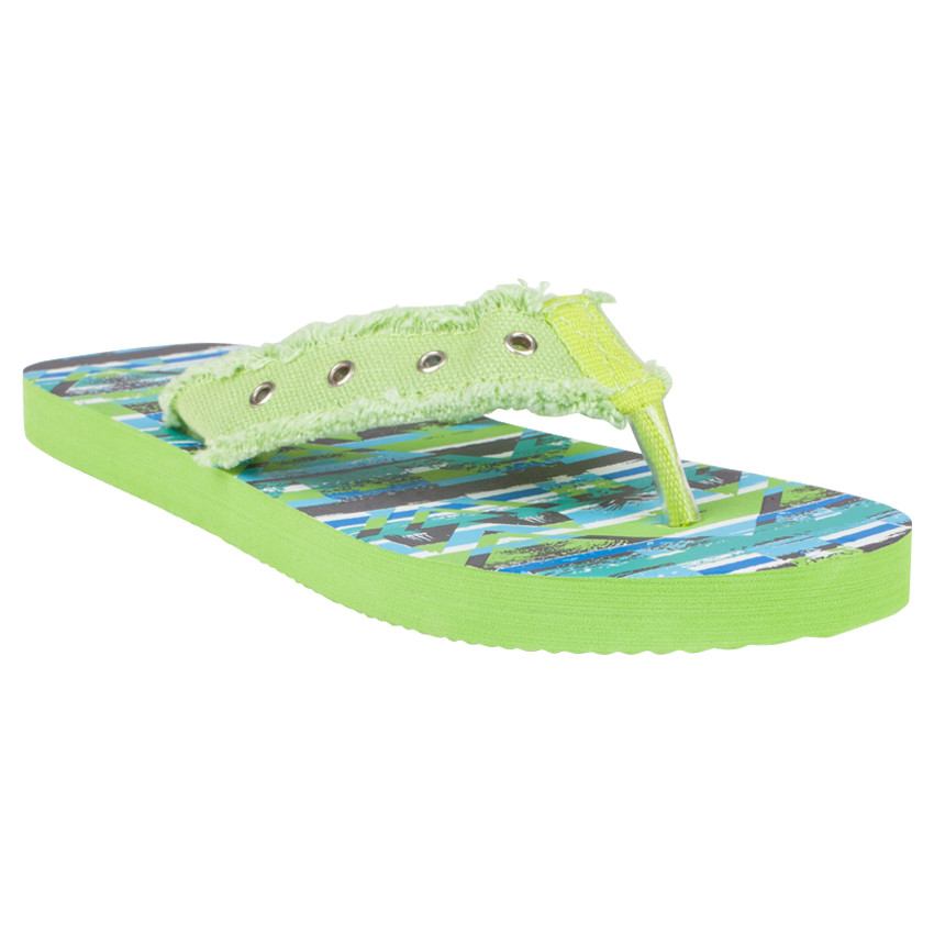 Slippers met grafische print en textiele band met metalen eyelets 