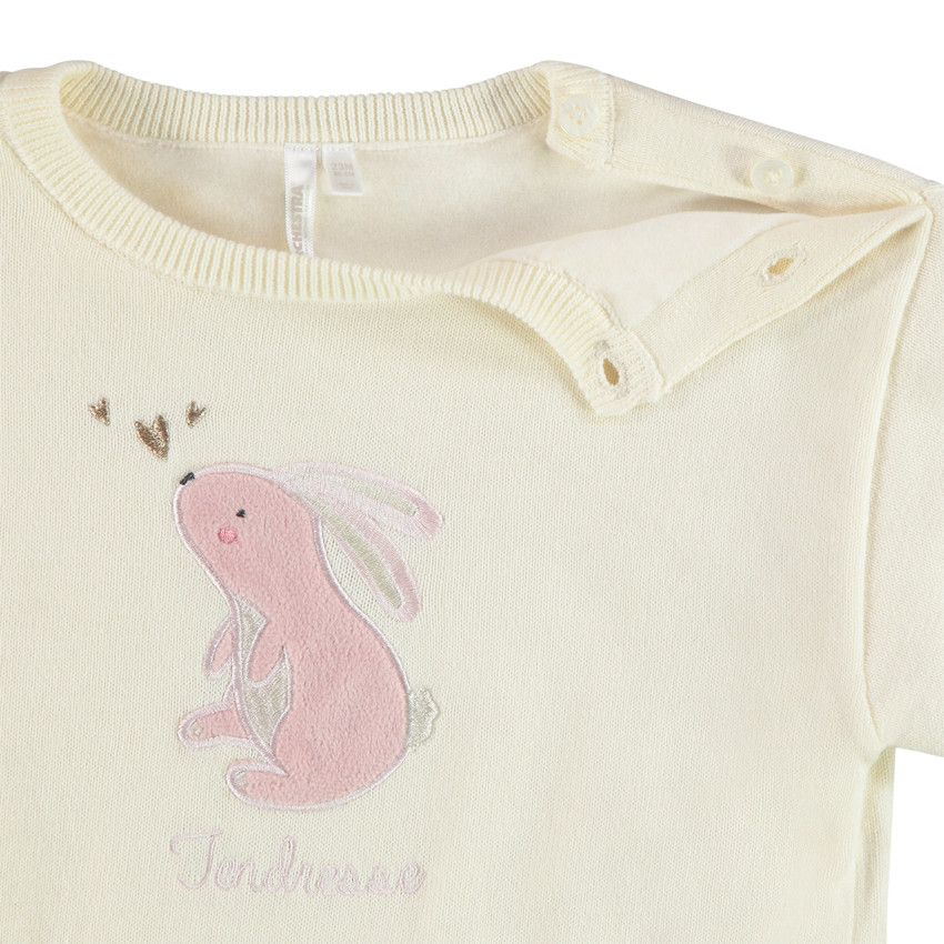 Pull tricot doublé en velours avec patch brodé fantaisie pour bébé fille 