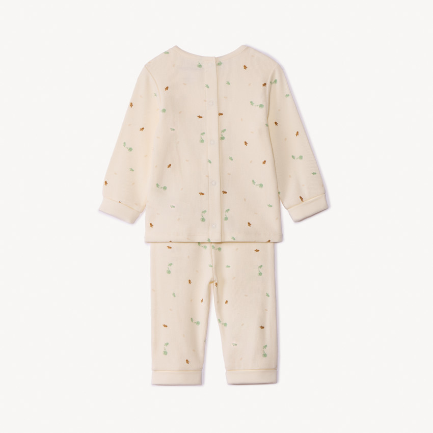 Ensemble 2 pièces côtelé et imprimé plantes pour bébé fille 