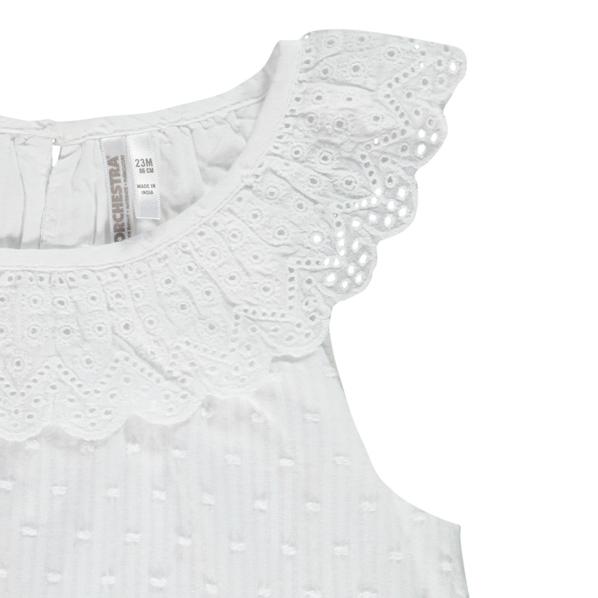 Débardeur plumetis à collerette en broderie anglaise pour bébé fille 