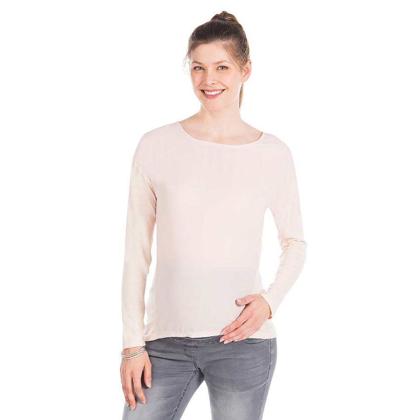 Langarmige zwangerschapst-shirt van twee materialen in effen kleur 