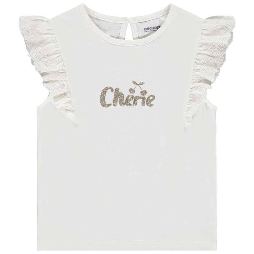 Korte mouwen geborduurd T-shirt met glinsterende print voor meisje 