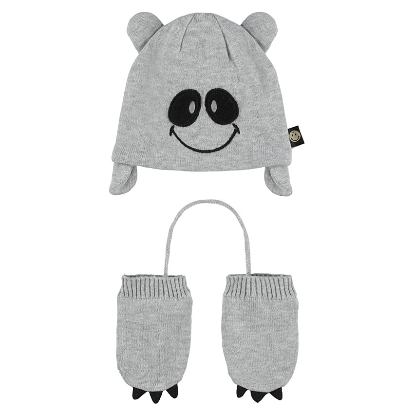 Ensemble bonnet et moufles avec détails brodés Smiley 