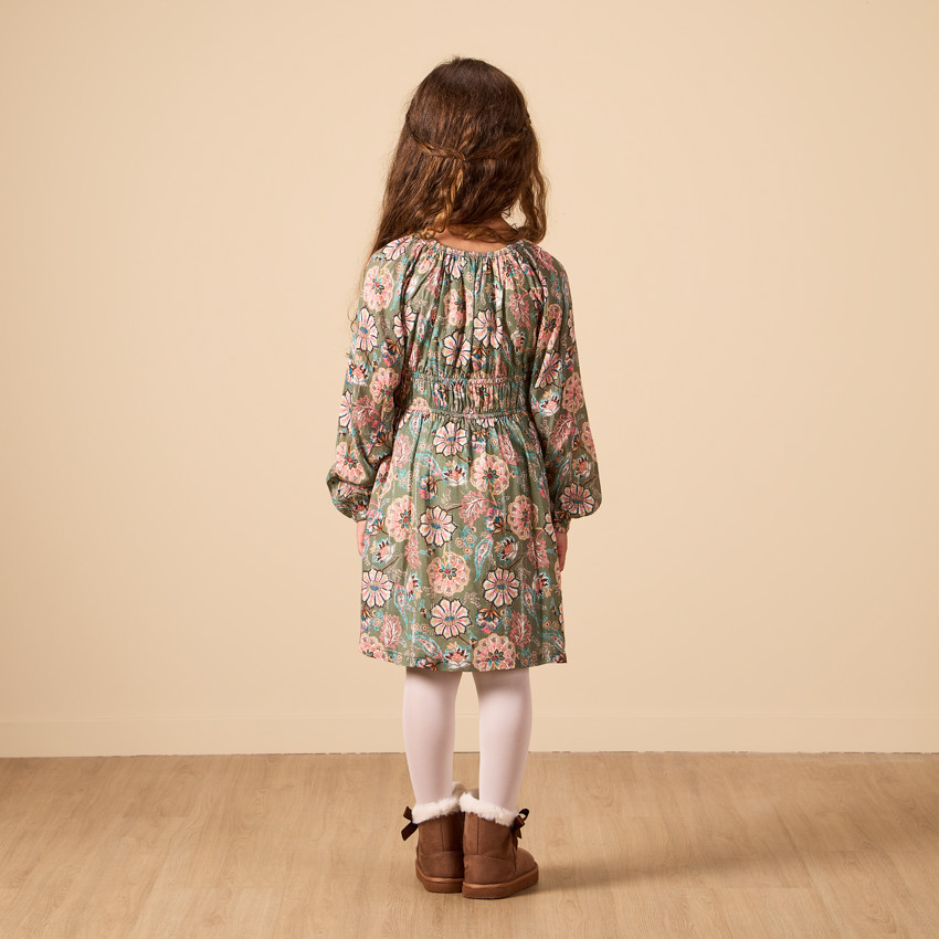 Robe manches longues imprimé fleurs effet bohème pour fille 
