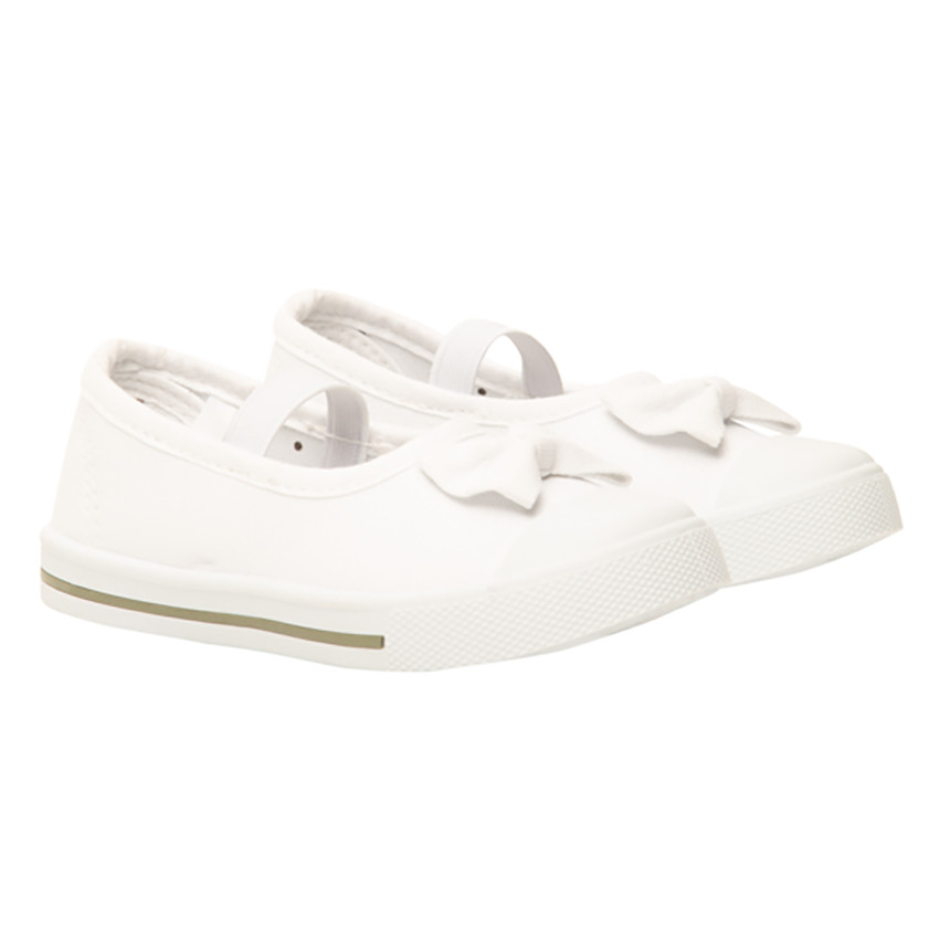 Meisjespantoffels van stof met strik en elastische band 