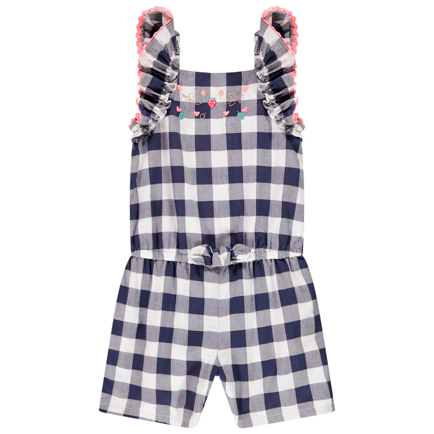 Korte jumpsuit met volantbretellen voor baby meisje 