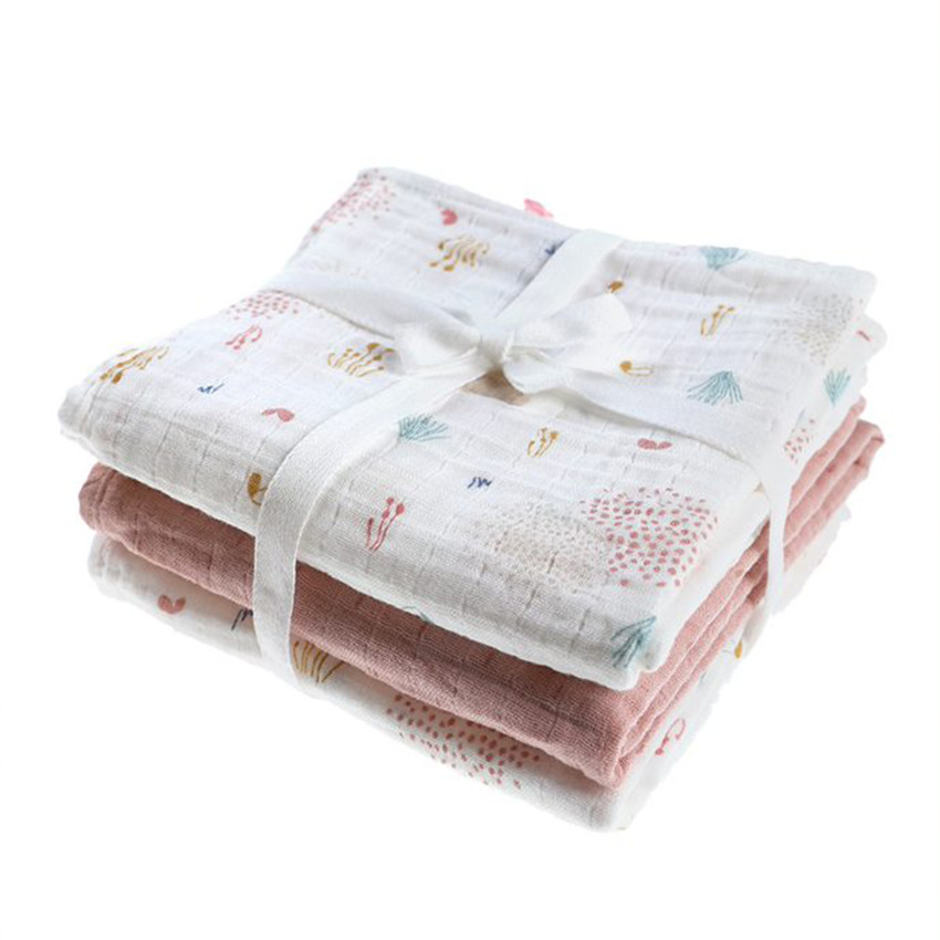 Lot de 3 langes en mousseline Lina & Joy 70x70 cm - Rose 