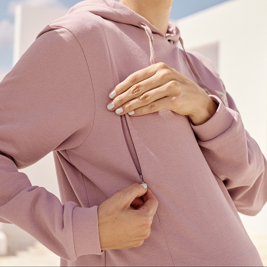 Sweat de grossesse et d'allaitement à zip et patchs bouclettes 