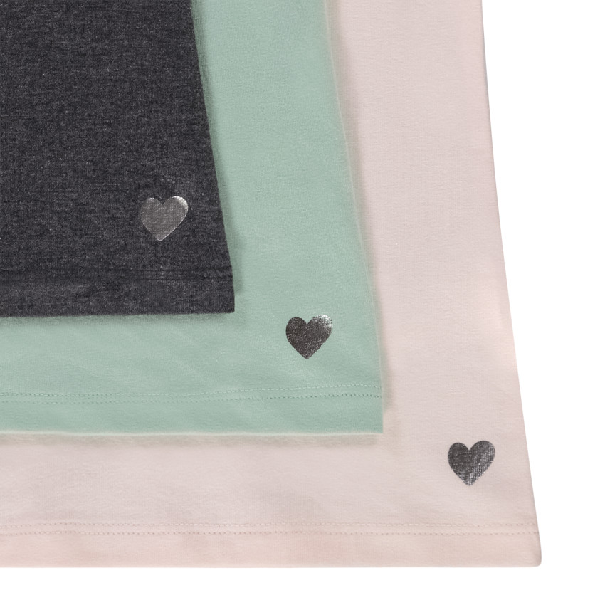 Set van 3 t-shirts lange mouwen print hart voor meisjes 