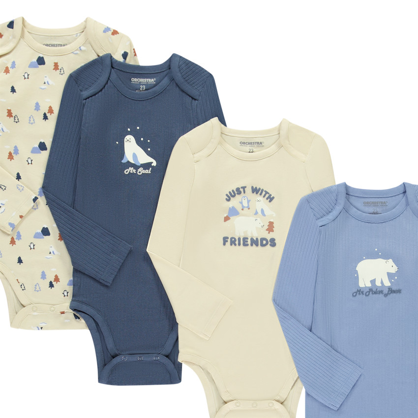 Set van 7 bodies met lange mouwen en Arctic motieven voor jongens met verschillende openingen afhankelijk van de leeftijd 