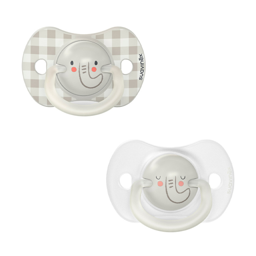 Lot de 2 sucettes silicone SX Pro Night & Day 6-18M éléphant 