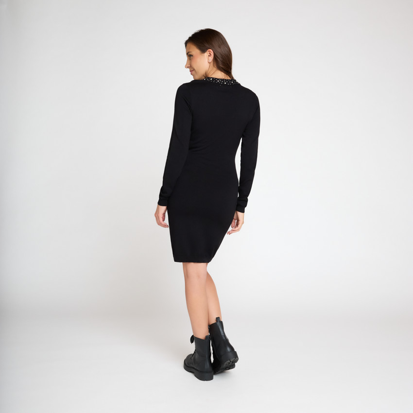 Robe manches longues en tricot à col fantaisie pour femme 