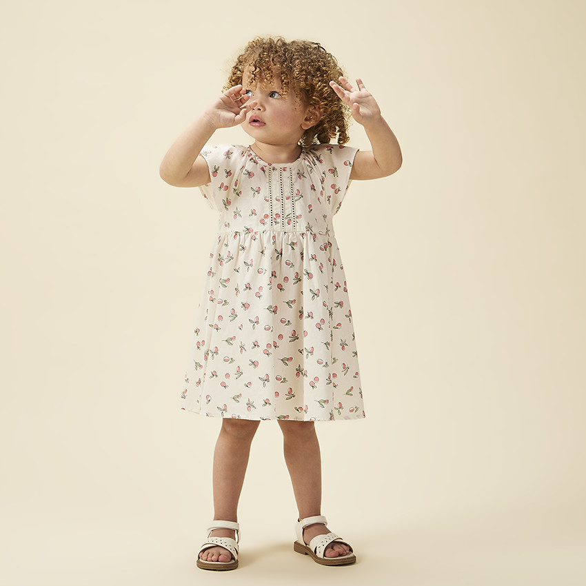 Jurk met korte mouwen met perzikpatroon voor meisjes 