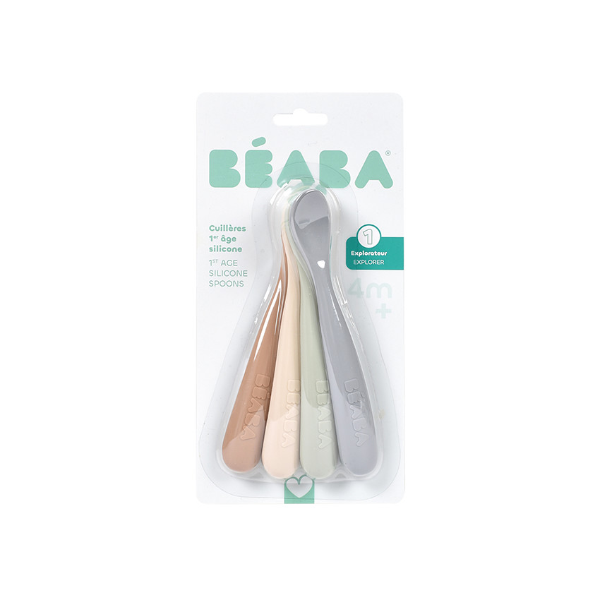 Lot de 4 cuillères en silicone 1er âge natural 