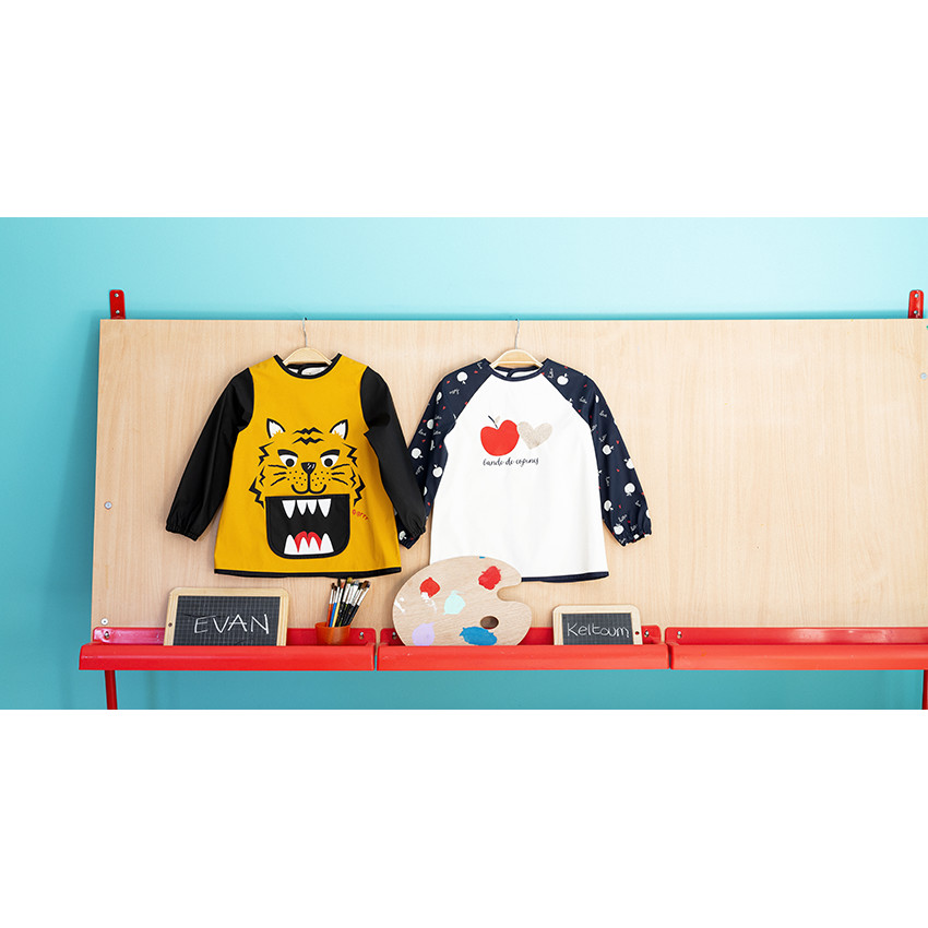 Tablier en toile manches longues imprimé pommes pour fille 