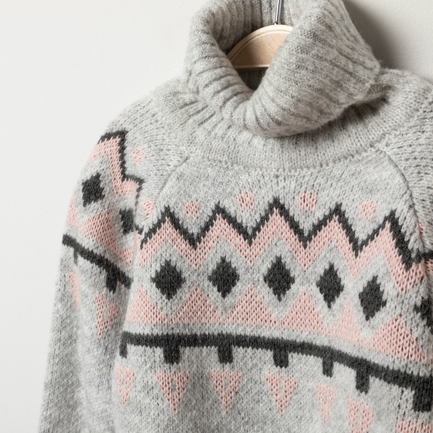 Robe manches longues en tricot à motifs jacquard pour enfant fille 