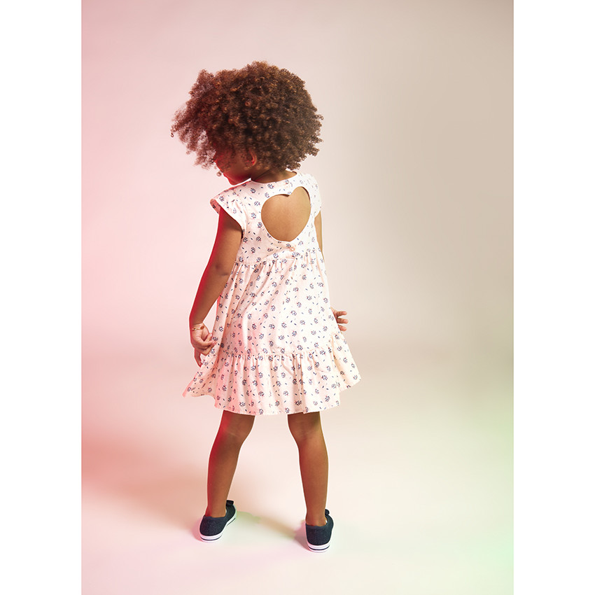 Jurk met korte mouwen in popeline met fantasiedetail voor meisjes 