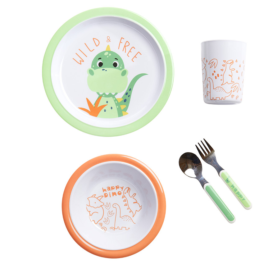 Koffer maaltijdset 5 delen in melamine Happy dino 