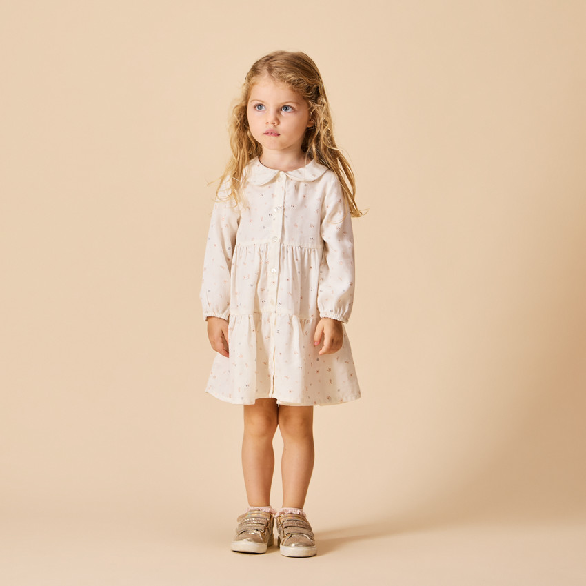 Robe manches longues imprimée et volantée pour bébé fille 