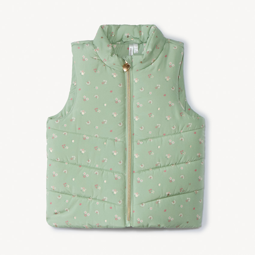 Mouwloze donsjas van canvas met bloemenprint voor babymeisje 