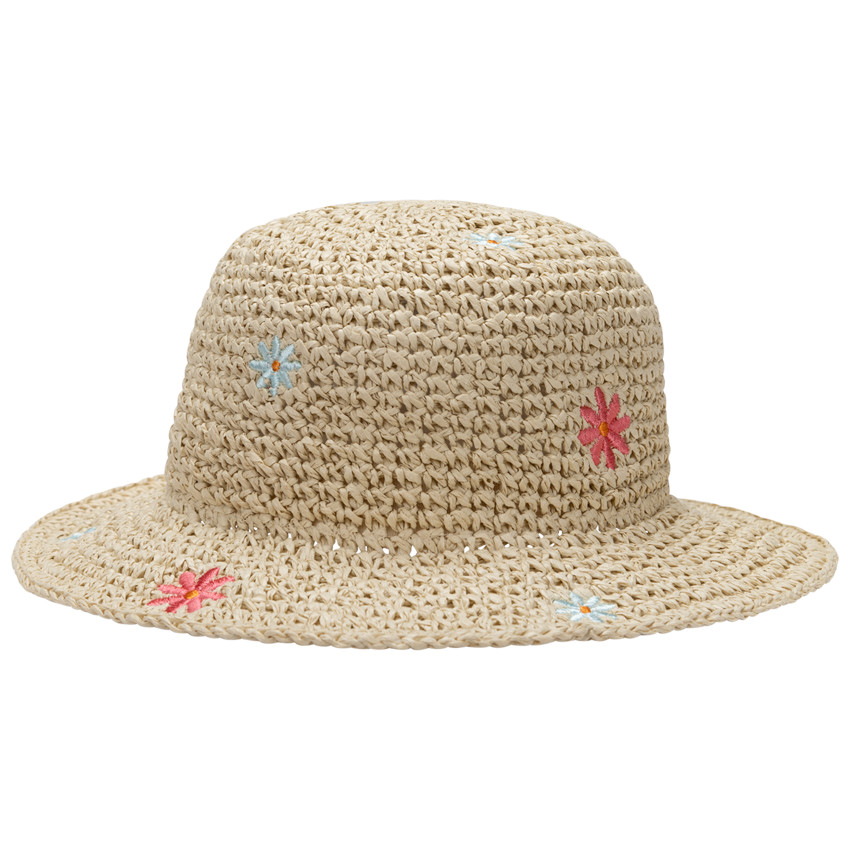 Hoed van gevlochten stro met geborduurde bloemen voor meisjes 