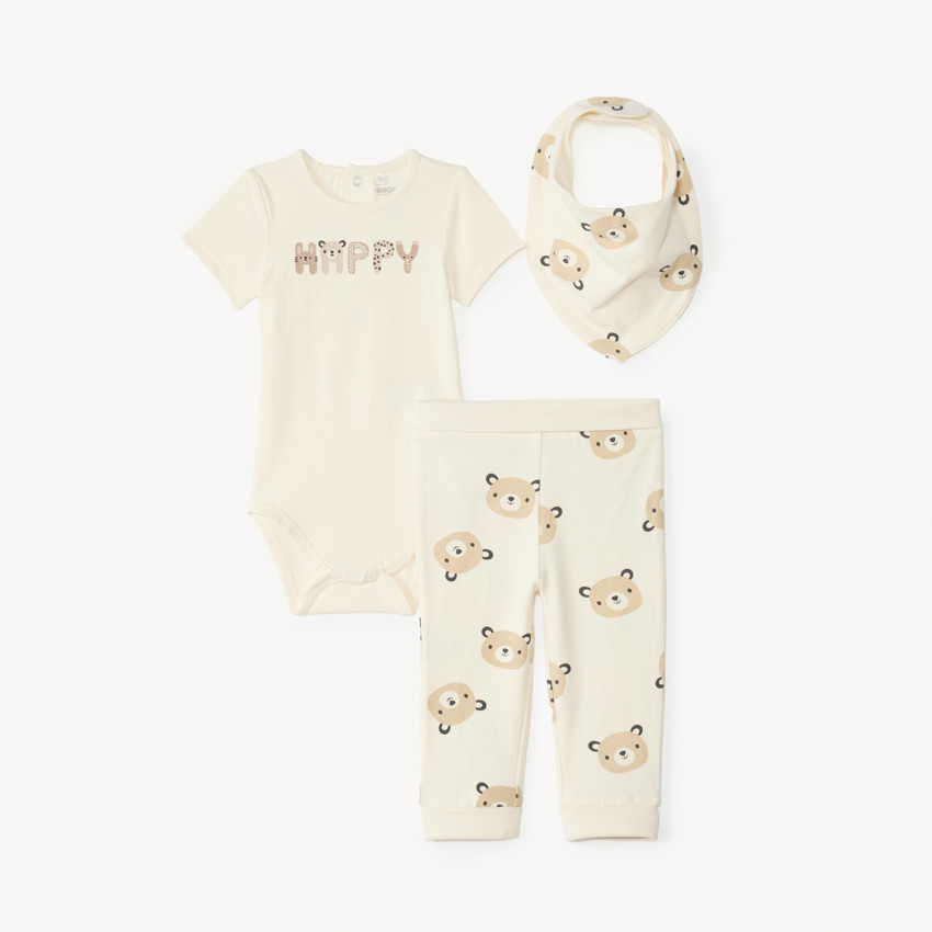 Set naissance body + caleçon + bavoir imprimé ourson pour bébé garçon 