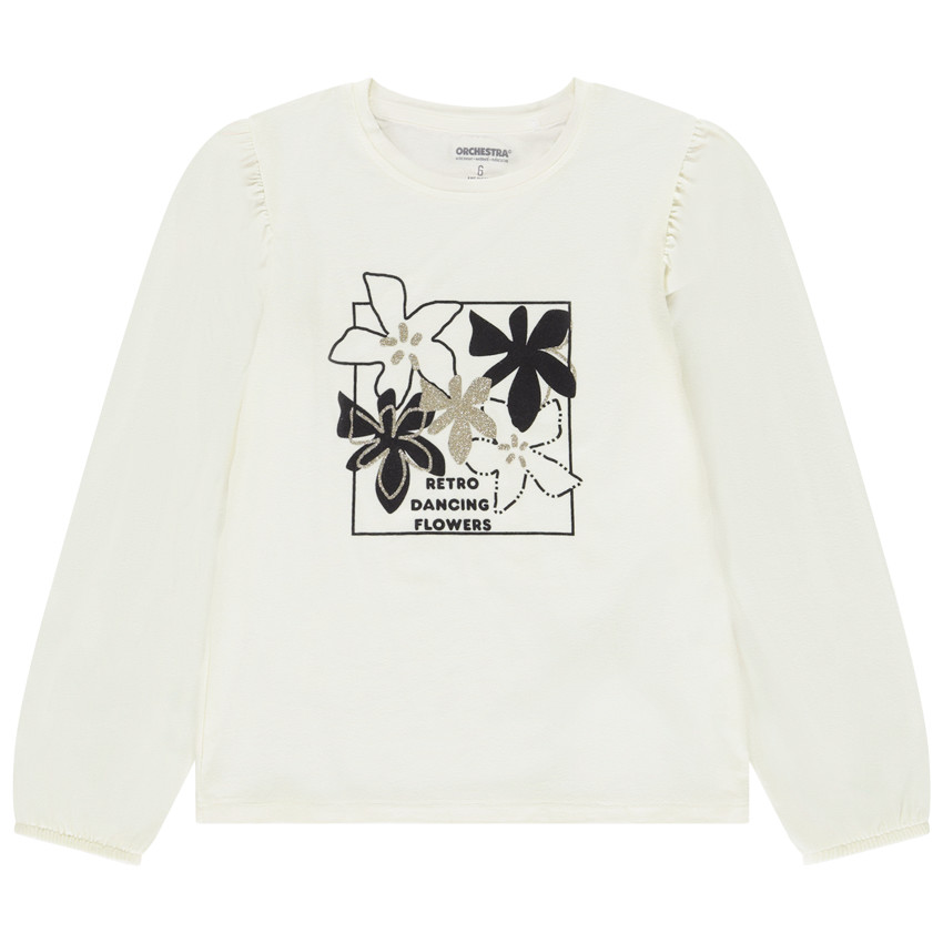 T-shirt manches longues print floral pailleté pour fille 