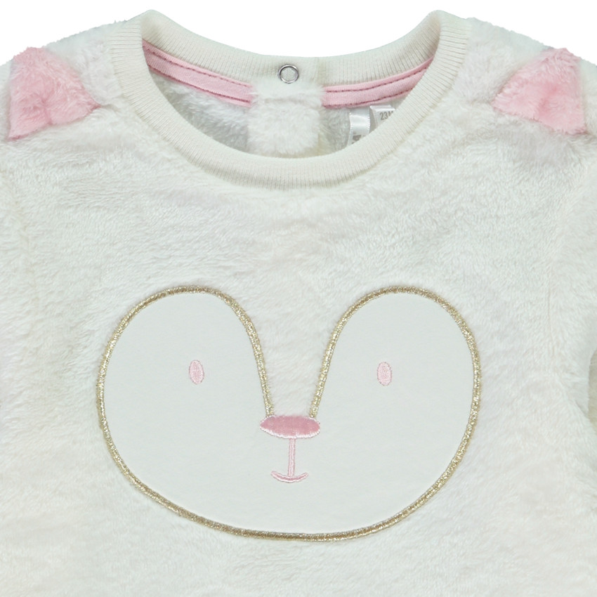 Sweat en sherpa avec broderie et oreilles ludiques pour bébé fille 