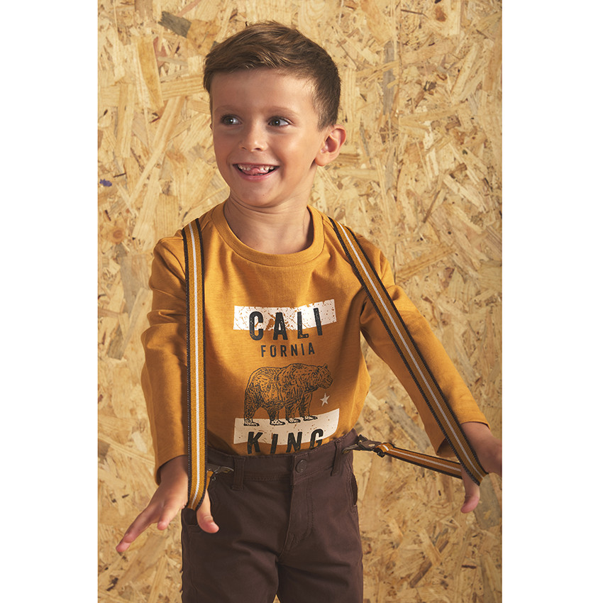 T-shirt manches longues en coton jaune pour enfant garçon 