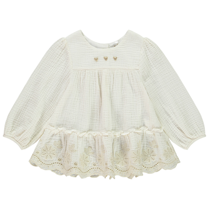 Tuniek met lange mouwen in geborduurd tetra voor meisjes 