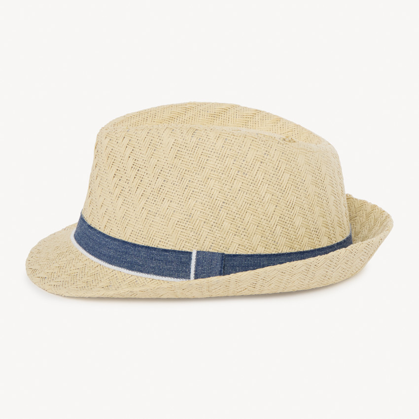 Stro trilby hoed met band voor jongens 