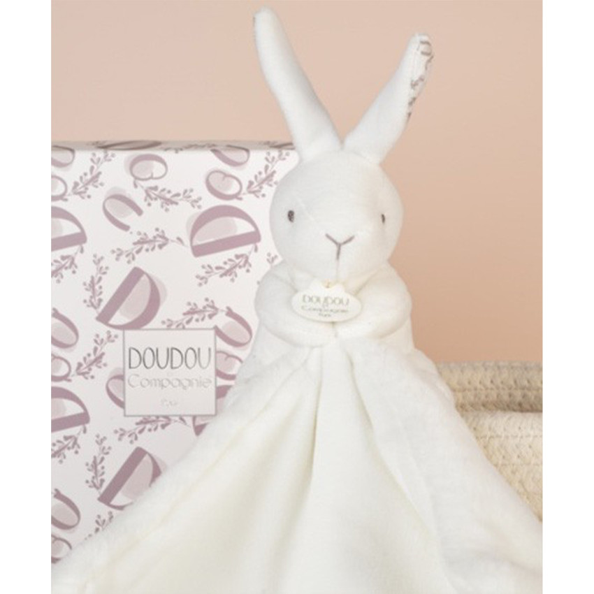 Doudou Lapin mouchoir 10cm Blanc 