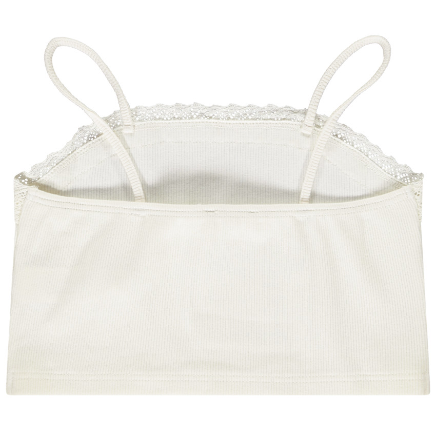 Crop top côtelé à bretelles fines et dentelle fille 
