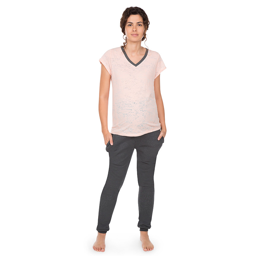 Homewear zwangerschapsshirt met korte mouwen en gebroken effect 