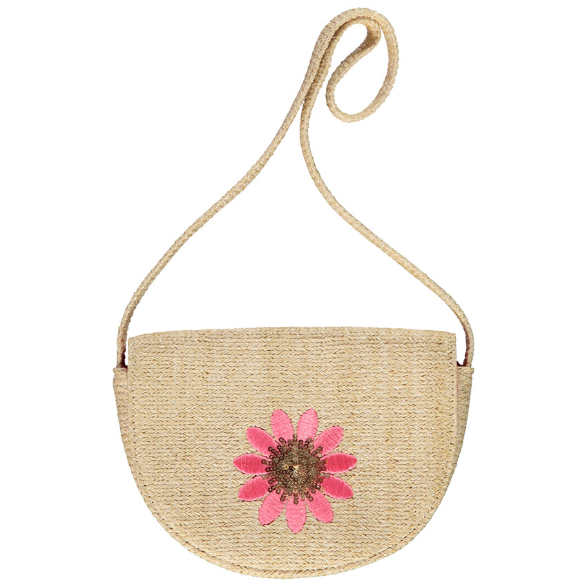 Sac bandoulière en paille avec broderie et sequins pour fille 