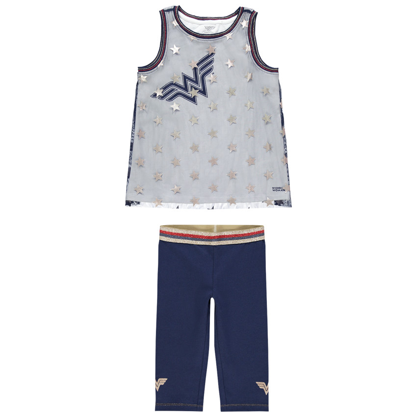 Ensemble avec débardeur en tulle et legging court Wonder Woman 