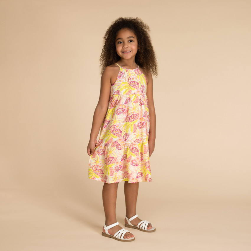 Jurk lange bretellen bedrukt bladeren voor meisjes 