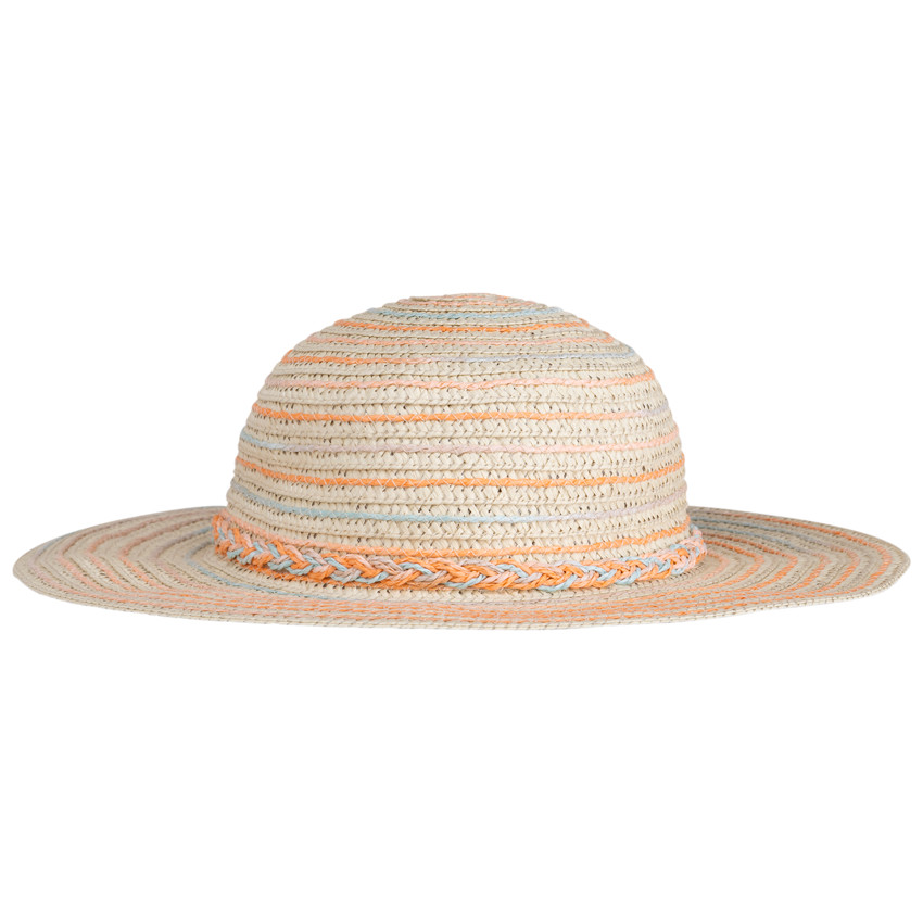 Hoed van gevlochten stro met kleurrijke liserés voor meisjes 