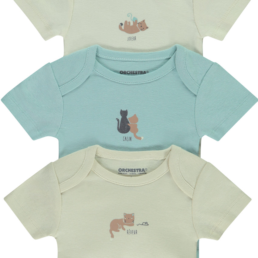 Set van 7 bodies met korte mouwen print kat voor baby 