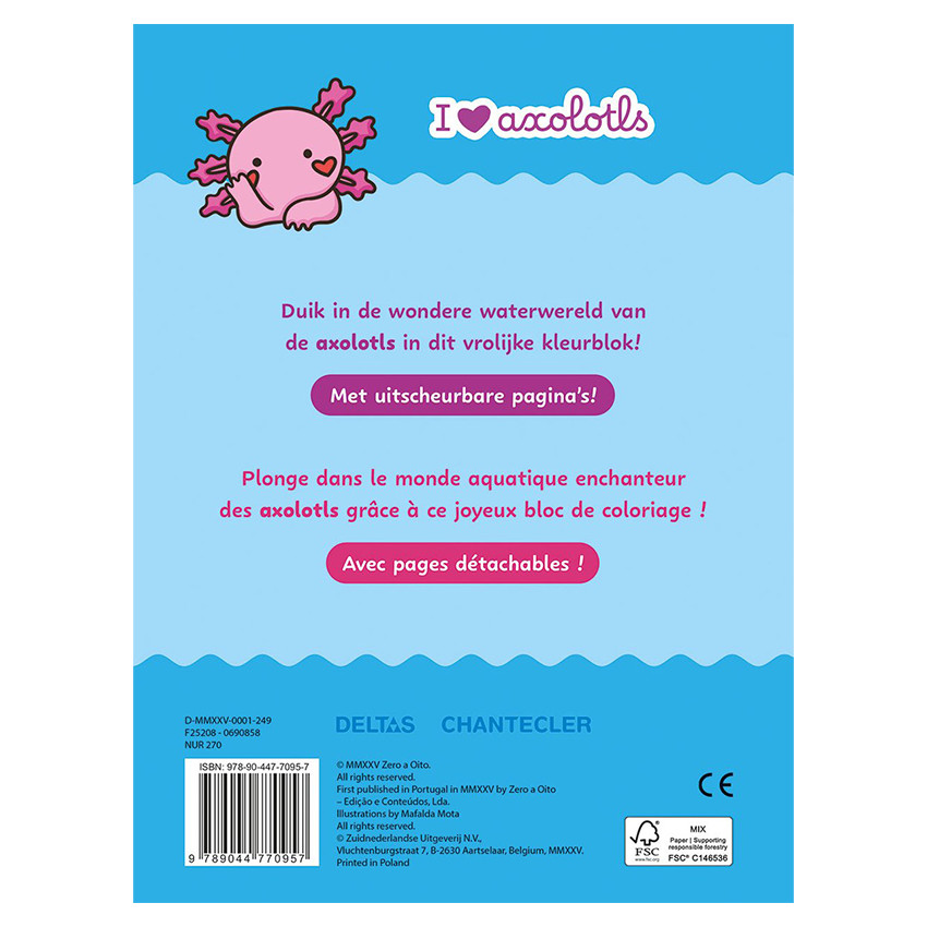 NL/FR Bloc de coloriage I love axolotl +4A / Kleurblok I love axolotl +4J 