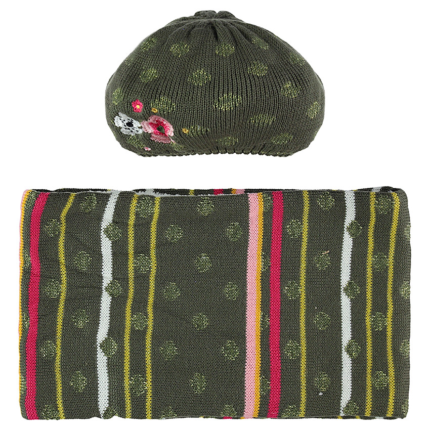 Ensemble van muts en snood van tricot met voering van sherpastof 