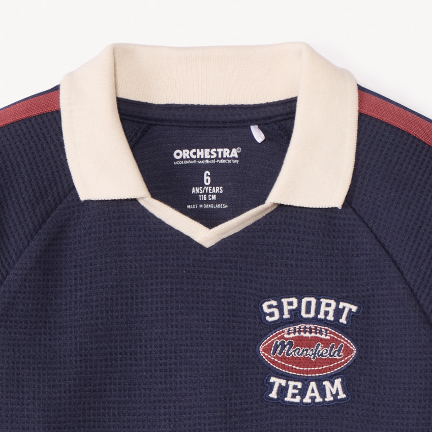 Poloshirt met lange mouwen en fantasiebadge voor jongens 