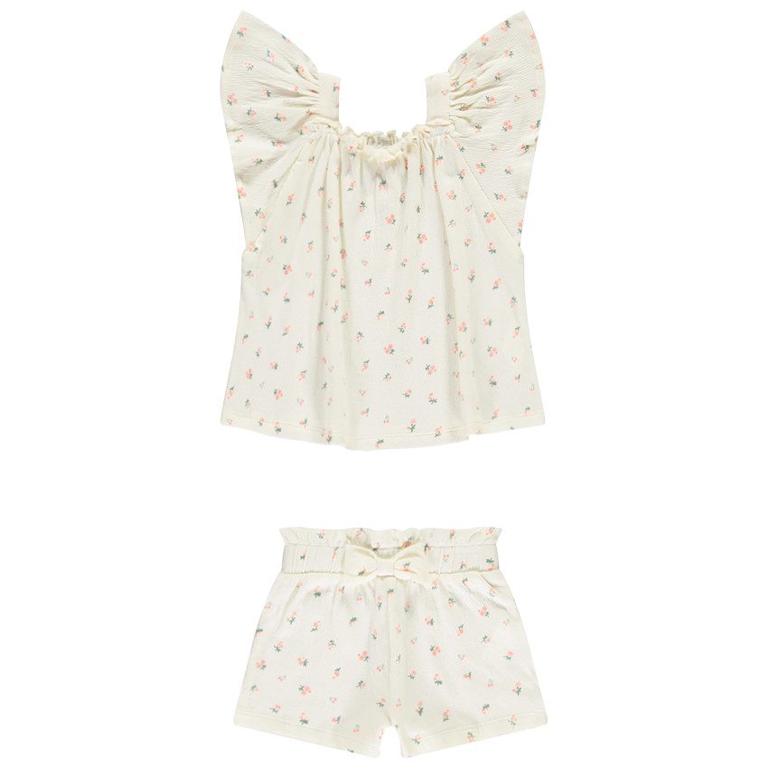 Ensemble 2 pièces effet froissé imprimé fleurs pour bébé fille 