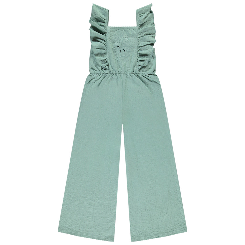 Combinaison longue volantée à broderie florale pour fille 