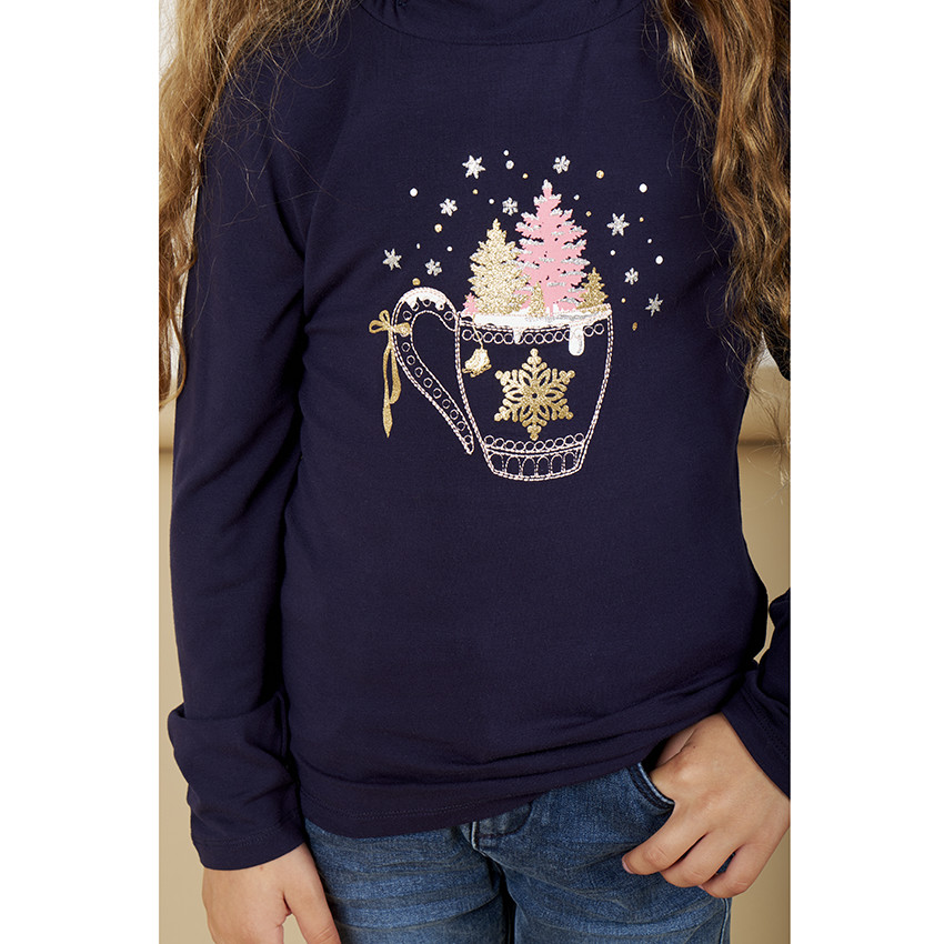 Sous-pull van jersey met gefronste rolkraag en kopjesprint voor meisjes 