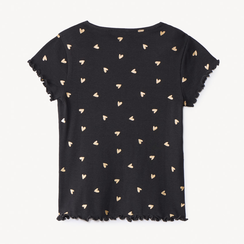T-shirt met korte mouwen in geribbelde jersey met glinsterende hartjesprint voor meisjes 