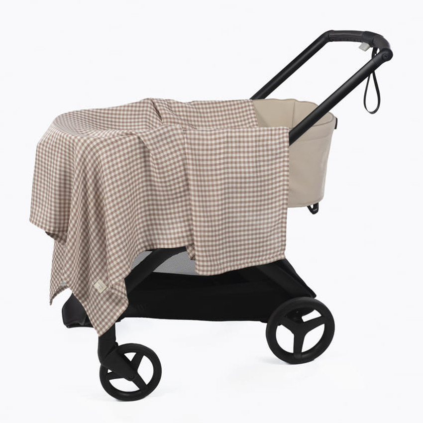 Drap housse nacelle Rayures + Lange mousseline Praliné Vichy Moka 