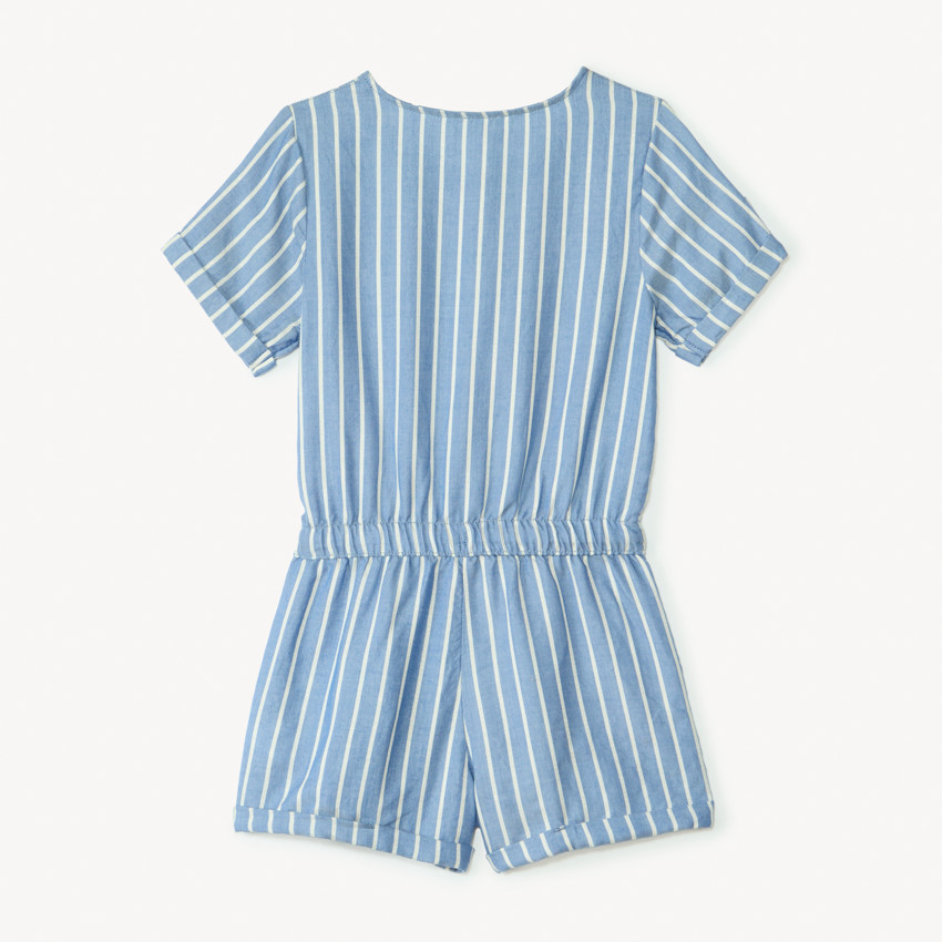 Combishort en denim à rayures blanches fille 